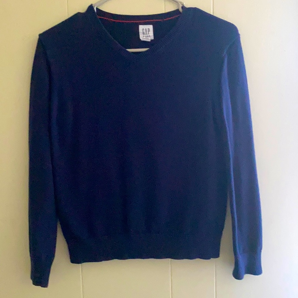 GAP boys L navy blue long sleeve v neck sweater EUC